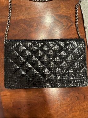 1980s Saks Fifth Ave Quilted Snake-Embossed Chain Shoulder Bag